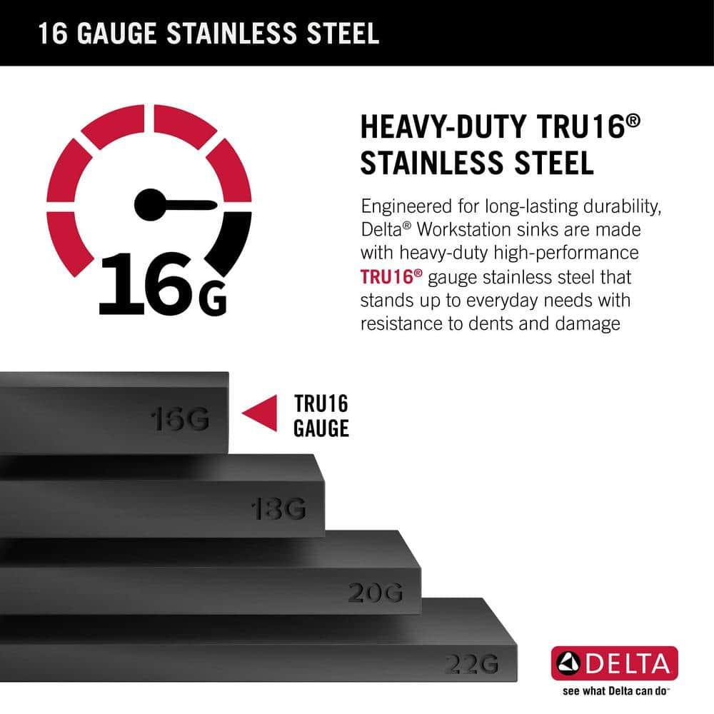 Delta Rivet™ Black Stainless Steel Retrofit Farmhouse Apron Front 16 Gauge Workstation Kitchen Sink Single Bowl