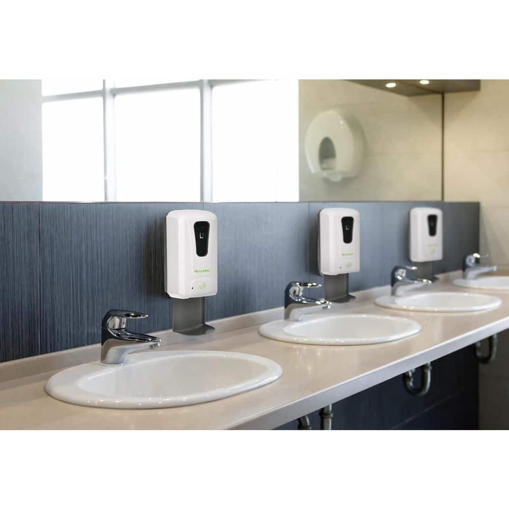 Alpine Industries 1200 ml. Wall Mount Automatic Gel Hand Sanitizer Soap Dispenser in White with Drip Tray (2-Pack)