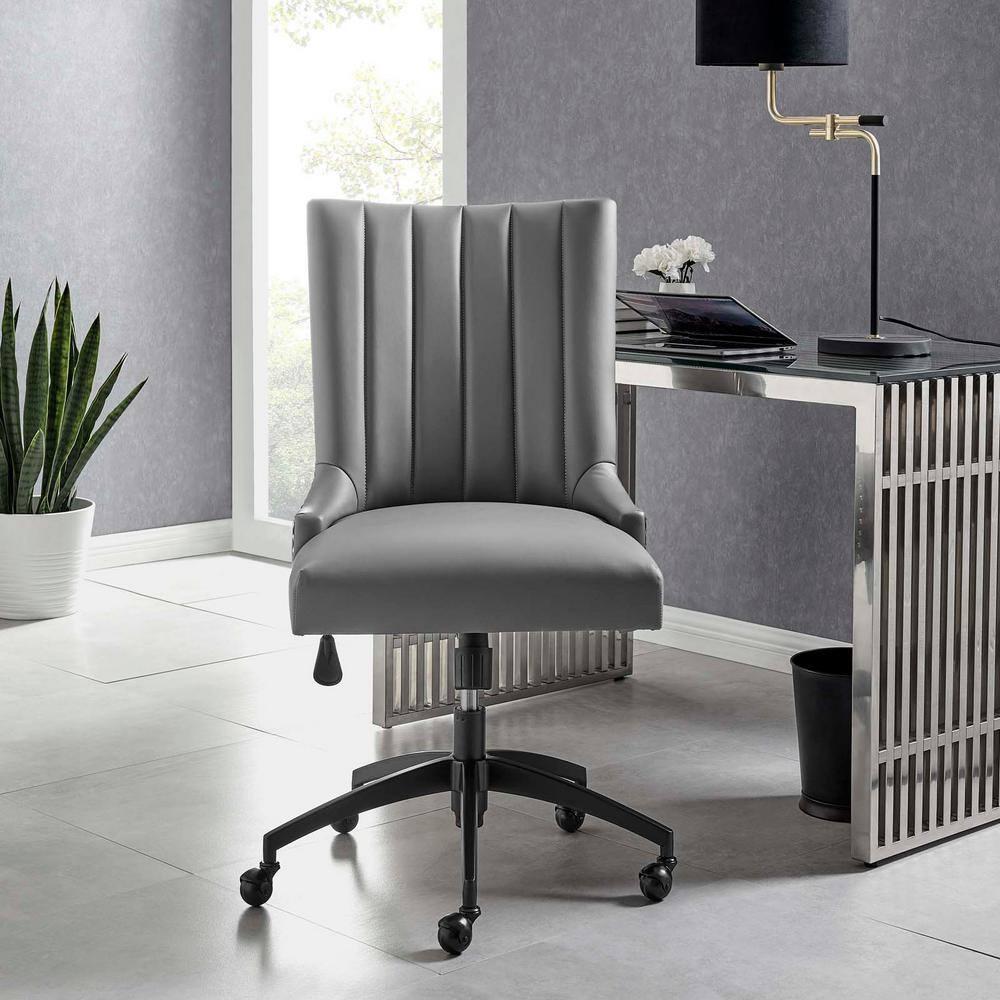 Modway Empower Channel Tufted Vegan Leather Office Chair in Black Gray