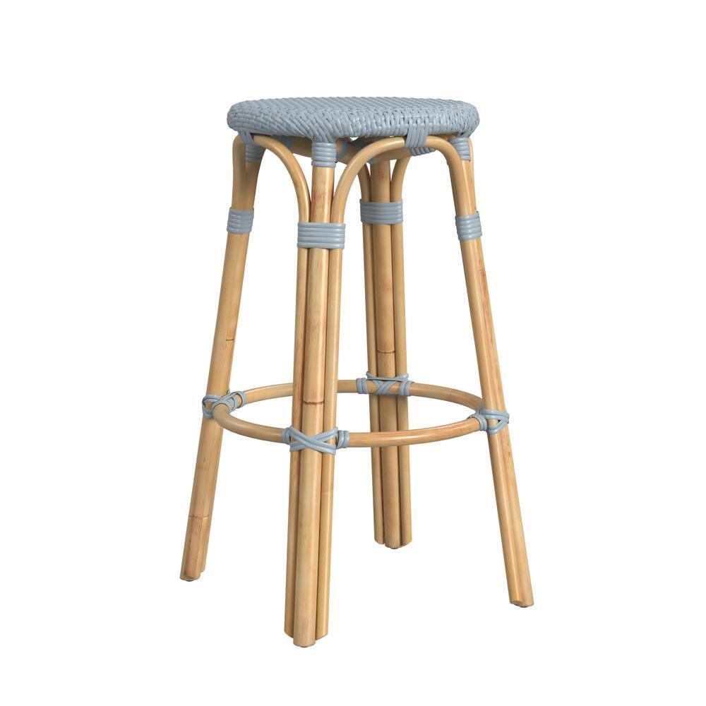 Butler Specialty Company Tobias Round Rattan 30" Bar Stool - Baby Blue