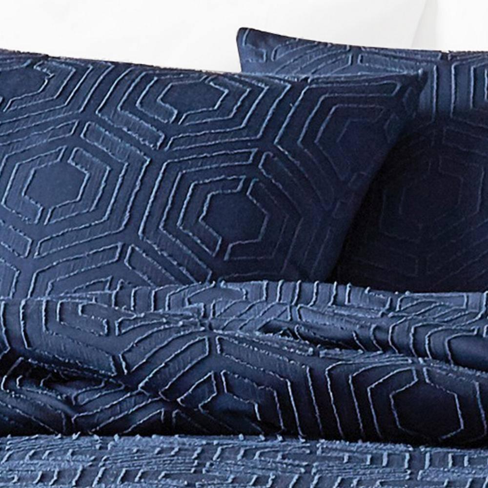 Jose 3 Piece Queen Size Comforter Set - Matching Shams - Jacquard Navy Blue