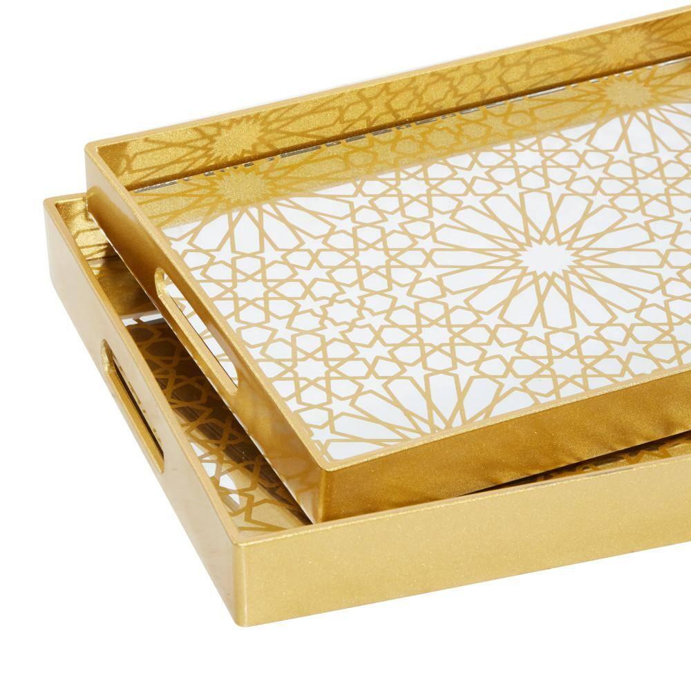 CosmoLiving by Cosmopolitan Plastic Mirrored Geometric Decor Gold Tray Set
