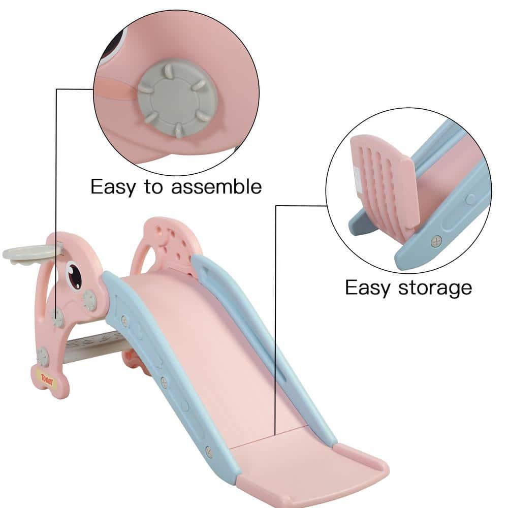 Nyeekoy 3 in 1 Foldable Toddler Large Slide w/ Climbing Ladder, Basketball Hoop, Indoor Outdoor Freestanding Playground for Kids