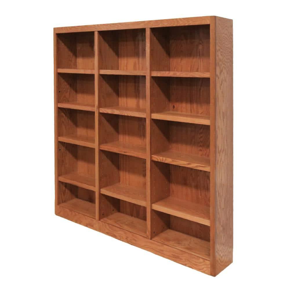 Concepts in Wood Traditional 72" Tall 15-Shelf Triple Wide Wood Bookcase in Oak
