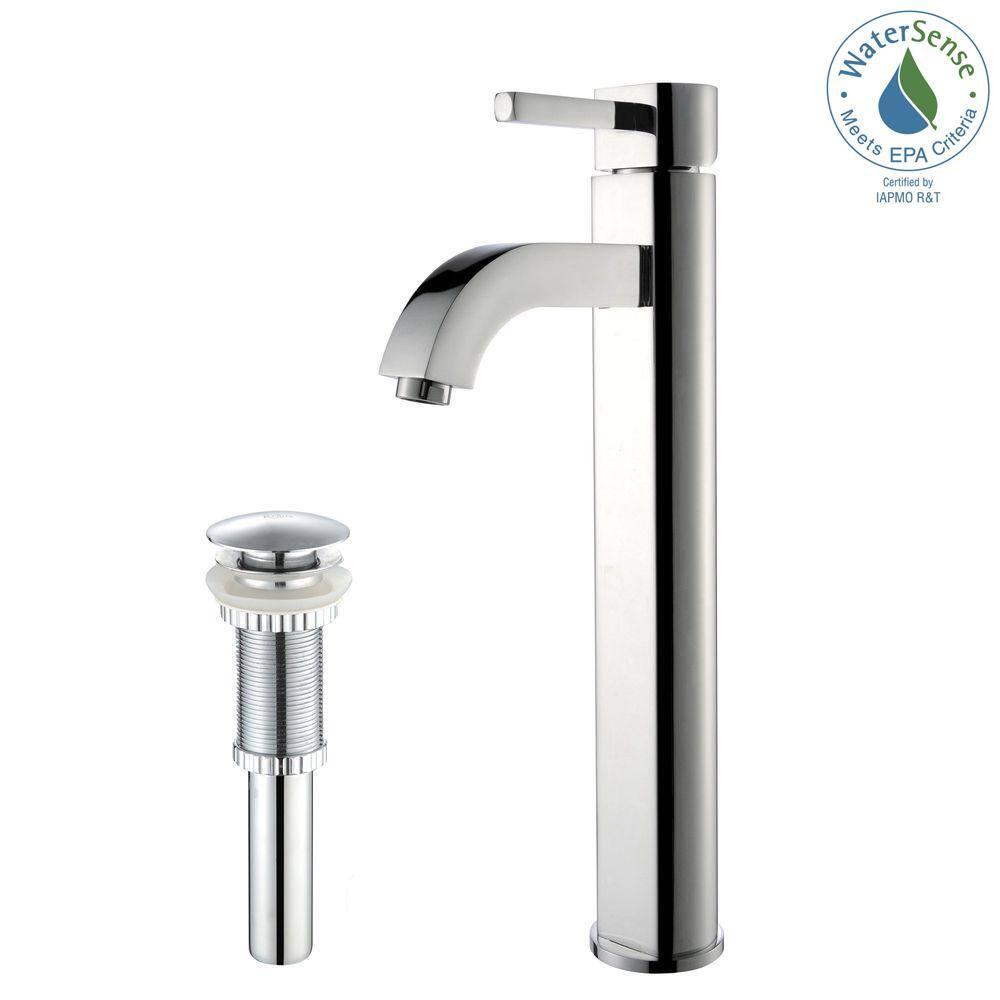 Kraus Ramus Vessel Mixer Single-Handle Bathroom Faucet with Matching Pop-Up Drain