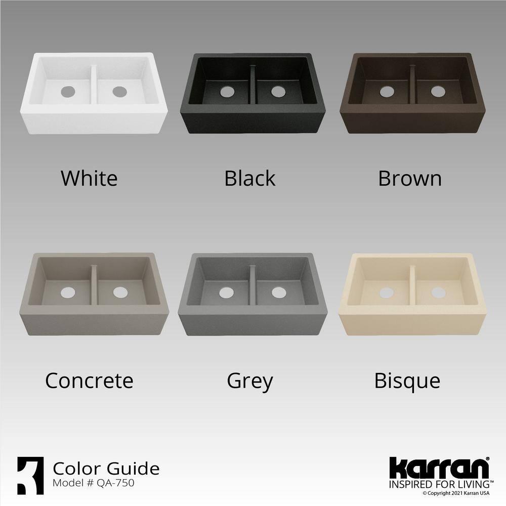 Karran Quartz 34'' X 21-1/4'' 50/50 Double Bowl Farmhouse/Apron Front Kitchen Sink Kit