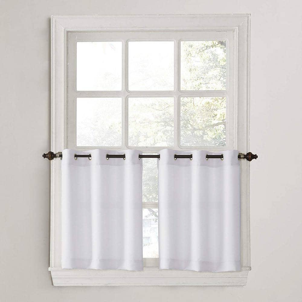 No. 918 Nathan Casual Textured Semi-Sheer Grommet Kitchen Curtains, 56"x24", White