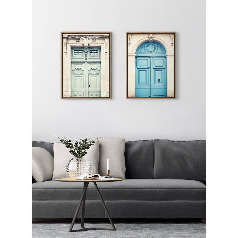 18" x 24" (Set of 2) Sylvie Classic Parisian Blue Paris Door by Caroline Mint Framed Wall Canvas Set Gold - Kate & Laurel All Things Decor