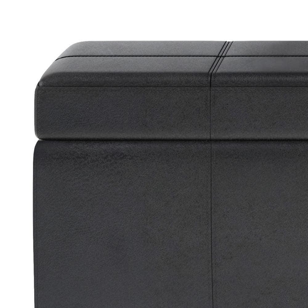 Simpli Home Kingsley 48"W Upholstered Storage Ottoman with Lift-Top Lid, Nailhead Trim, and Stitching Detail
