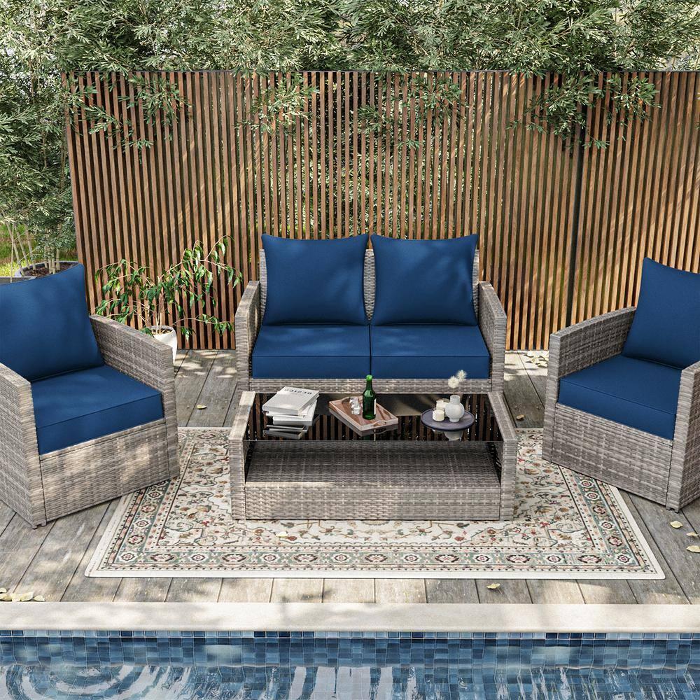 Outdoor Patio Chair Cushions Set 22 L X 22 W X 4 H Waterproof & Fade Resistant Deep Seat and Back Cushions with Removable Covers Outdoor Seat Cushion Set for Chairs and Sofas
