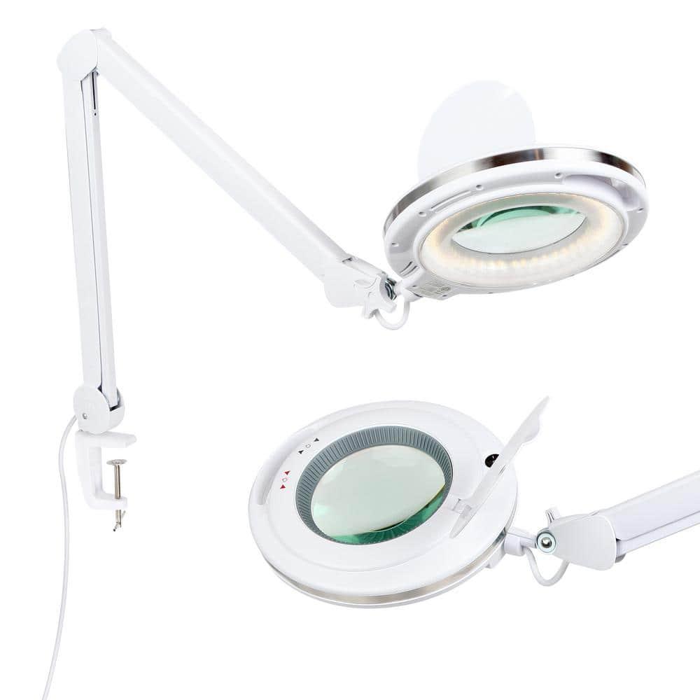 Brightech Lightview Pro 33 in. Adjustable Swing Arm Integrated 2.25X Magnifying Dimmable LED Desk Clamp Lamp