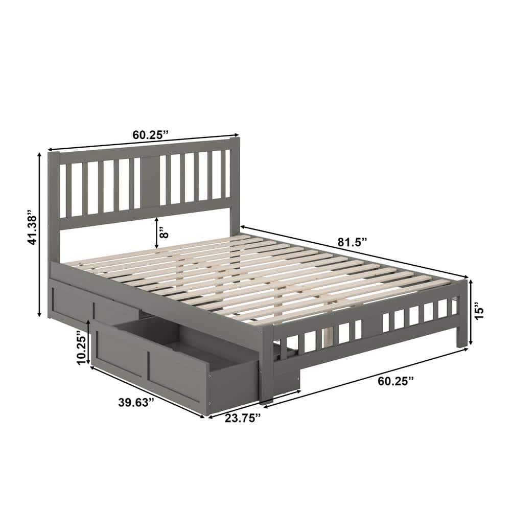 Tahoe Queen Bed with USB Turbo Charger & 2 Extra Long Drawers, Grey