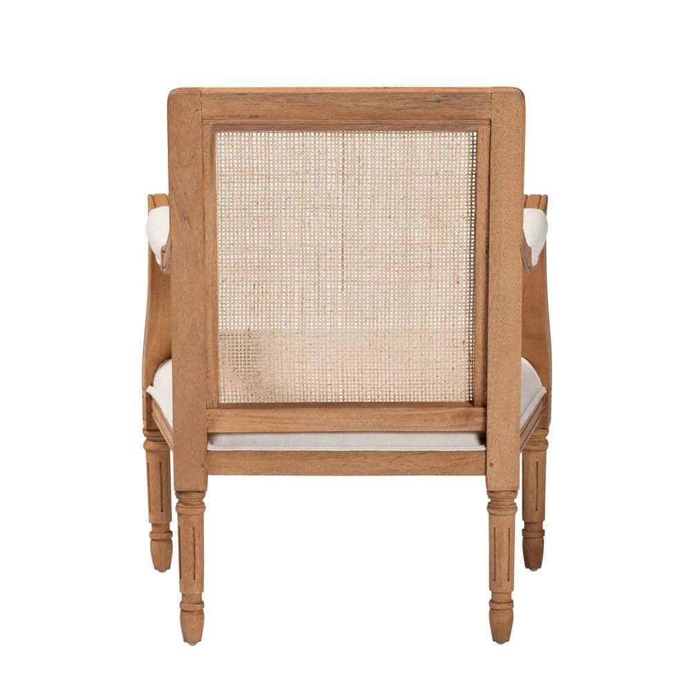bali & pari Garridan Fabric and Wood Accent Chair Beige/Honey Oak: Polyester Upholstery, Spot Clean, Rattan Frame