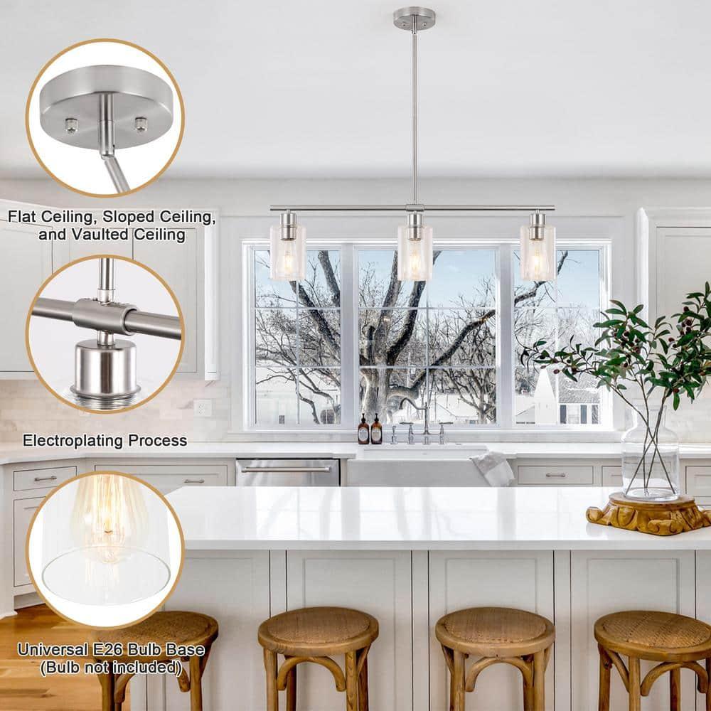 Delmis 3 - Light Kitchen Island Pendant Rustic Linear Chandelier with Clear Glass Shades