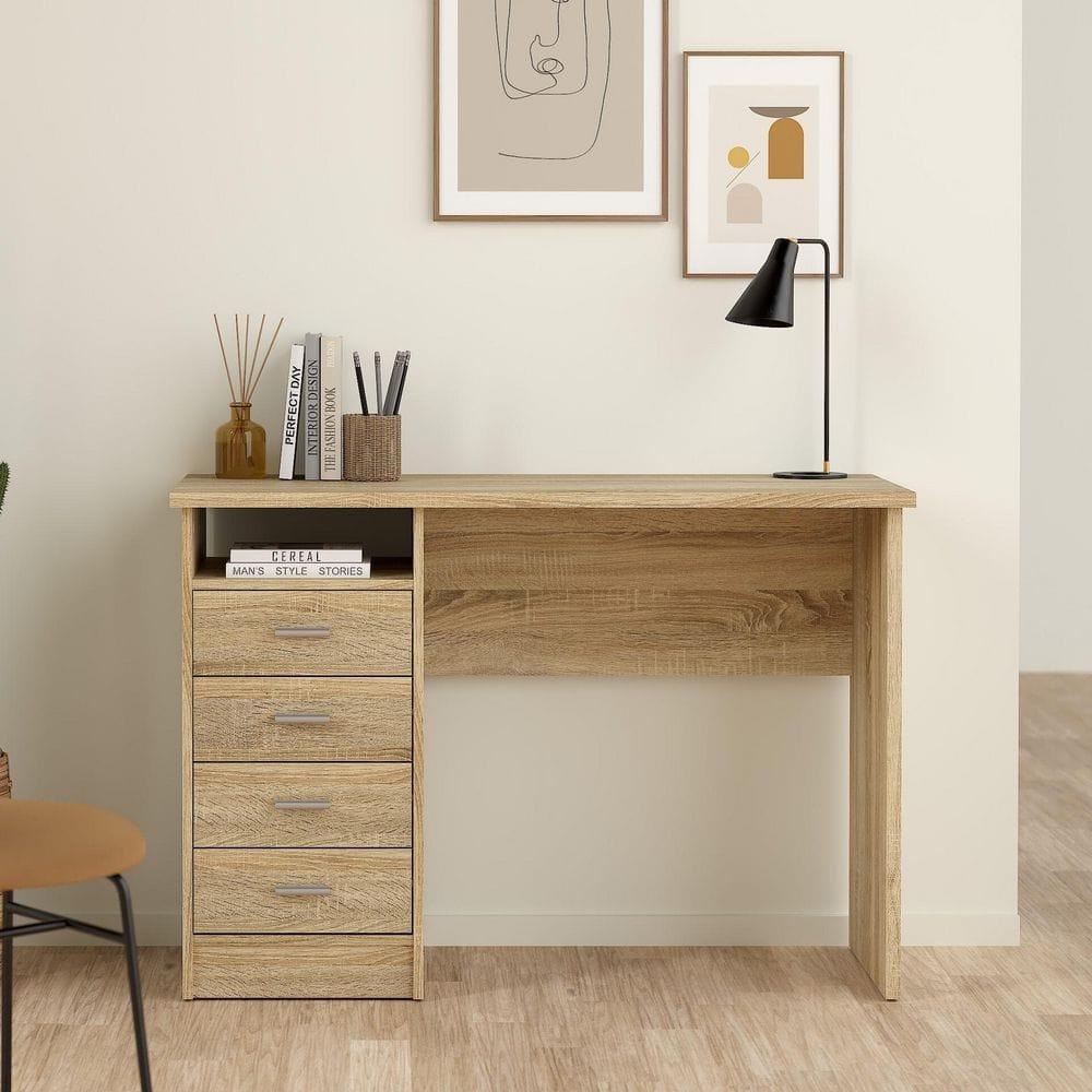 Tvilum Warner 4 Drawer Office Desk with 1 Shelf for Adults, Oak