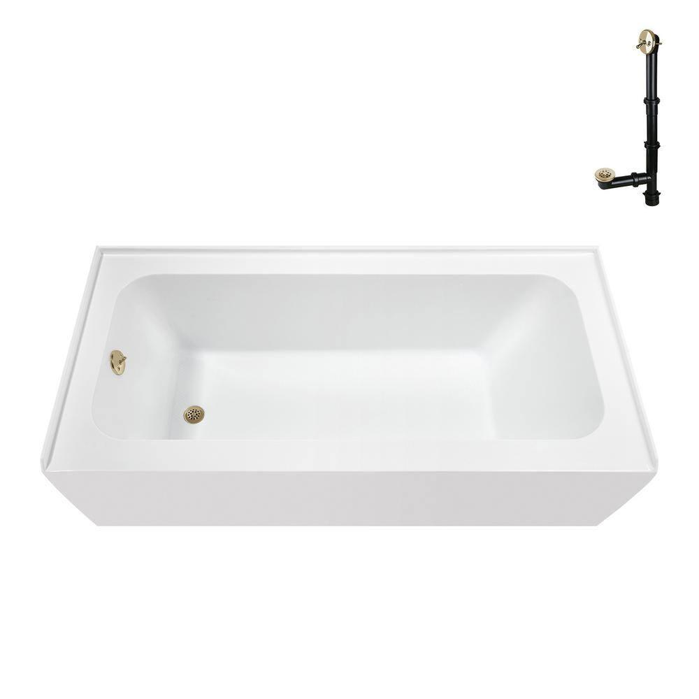Streamline Bath Streamline 60 in. x 30 in. Acrylic Left-Hand Drain Alcove Bathtub in Glossy White With External Drain NAL-5640-PBR