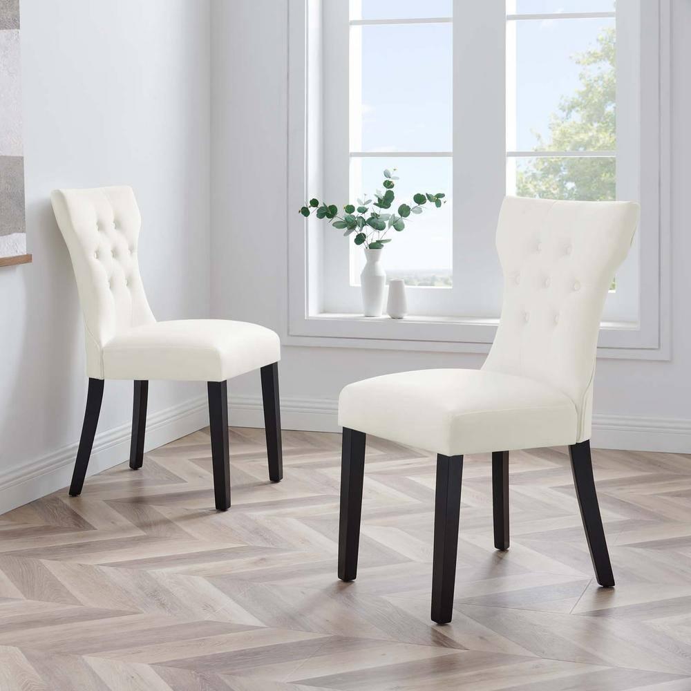 Set of 2 Silhouette Performance Velvet Dining Chairs White - Modway