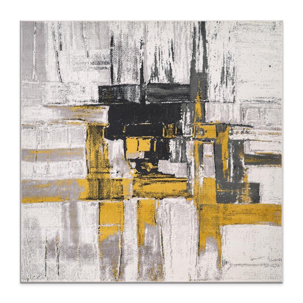 World Rug Gallery Contemporary Modern Abstract Area Rug - Gold 6'6"x6'6"