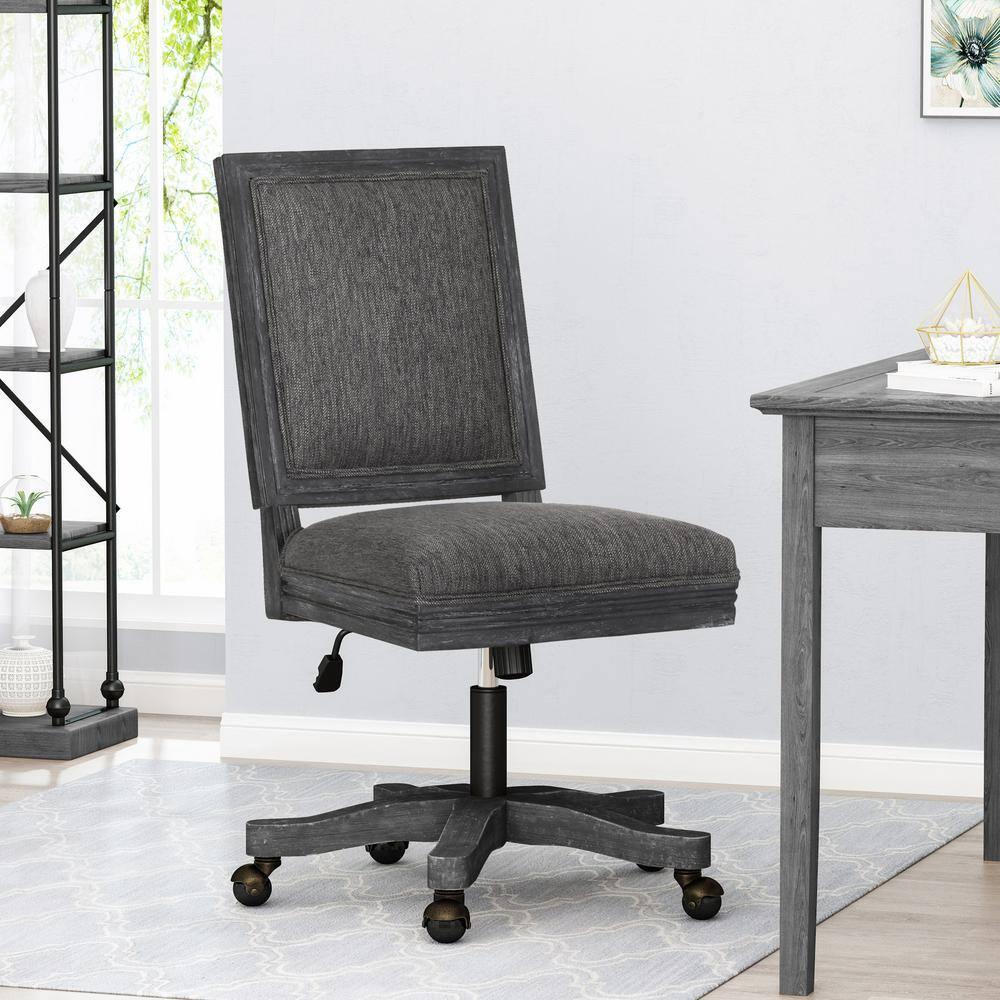 Noble House Printz Wood Swivel Office Chair, Charcoal and Natural
