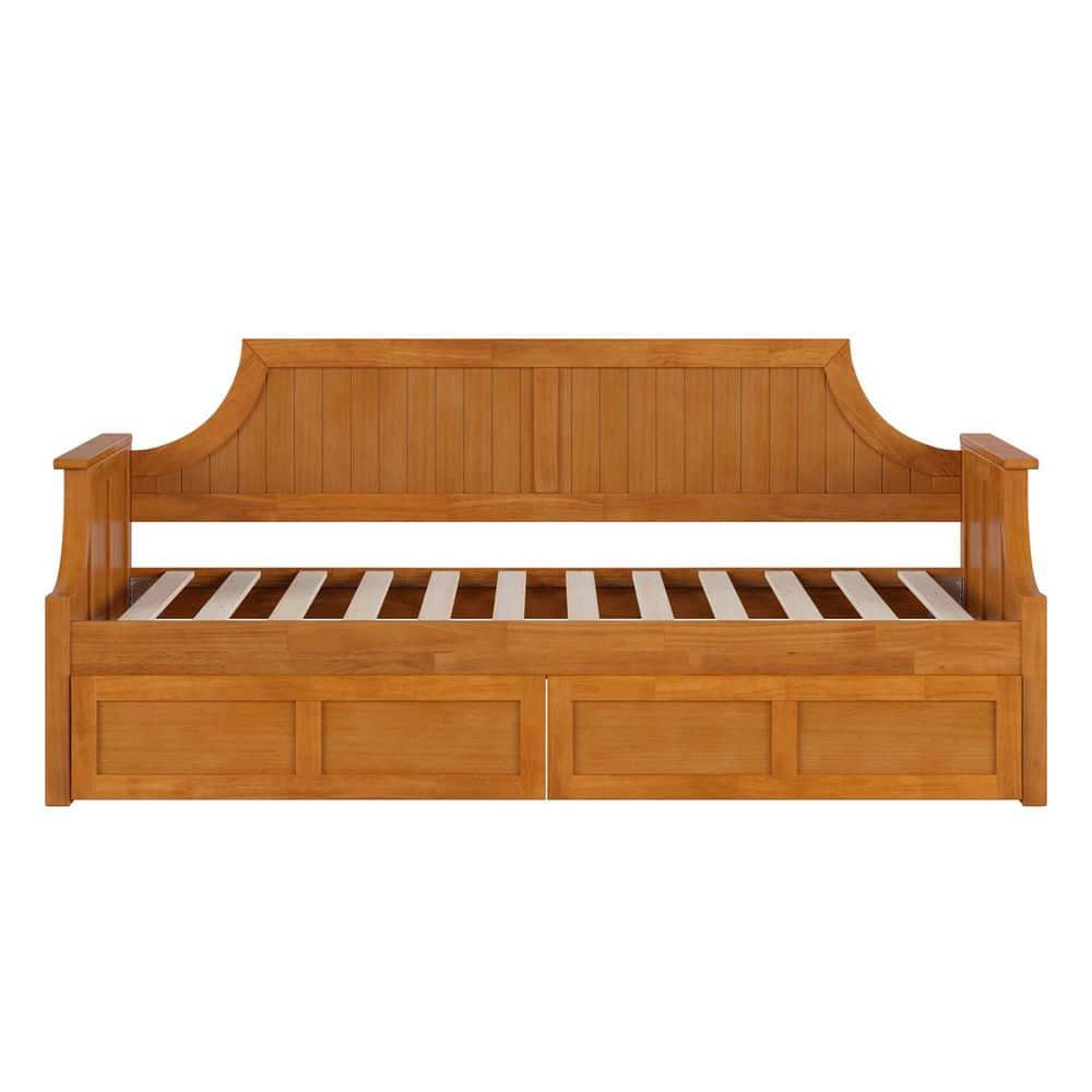 AFI Cambridge Wood Twin Size Daybed Frame with 2 Storage Drawers, Light Toffee