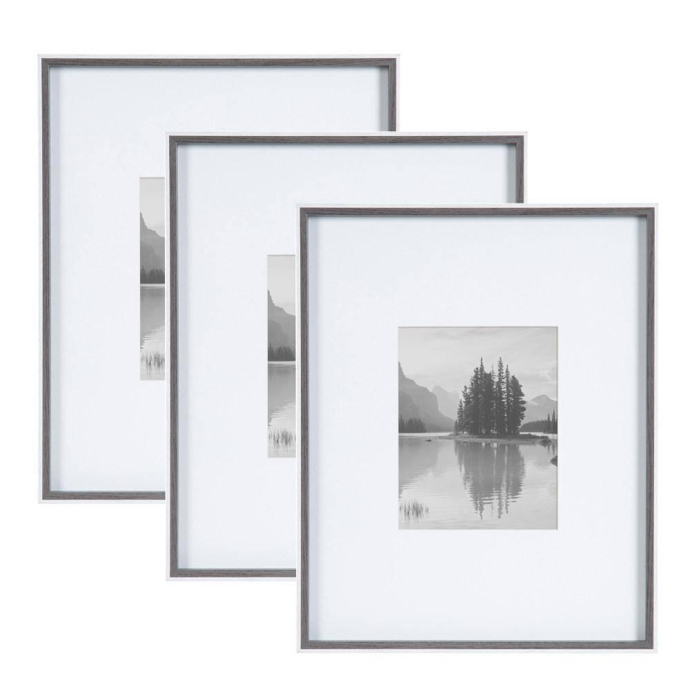 Kate & Laurel All Things Decor (Set of 3) 16"x20" Matted to 8"x10" Gibson Photo Frames Gray/White