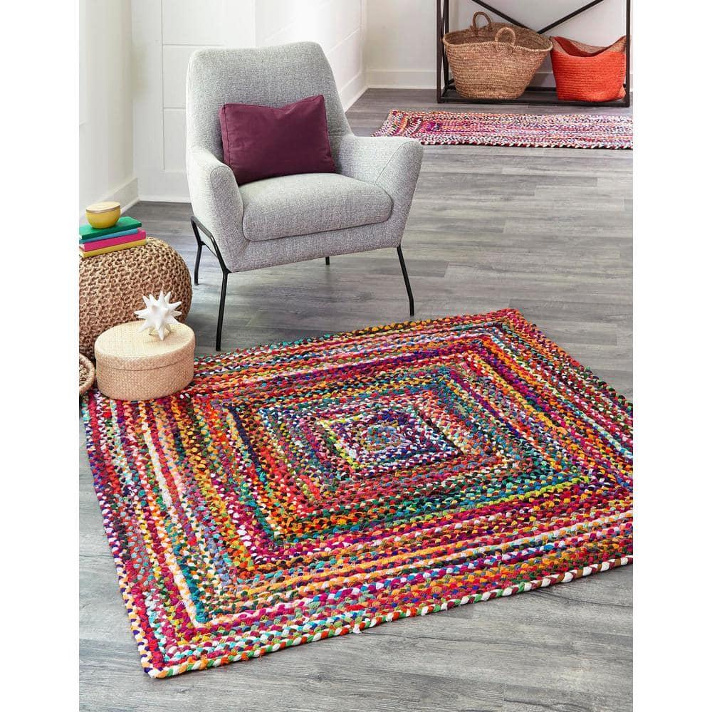 Unique Loom Braided Chindi Collection Area Rug - Layer (10'  Square Multi/Blue)