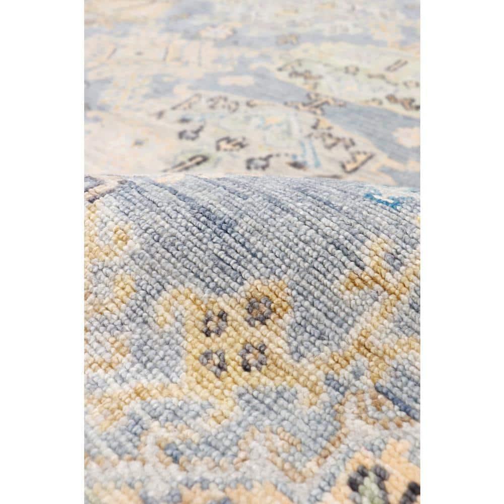 Pasargad Oushak Oriental Hand-Knotted Rectangle 8'1" x 9'9" Wool Area Rug in Blue/Yellow/Black