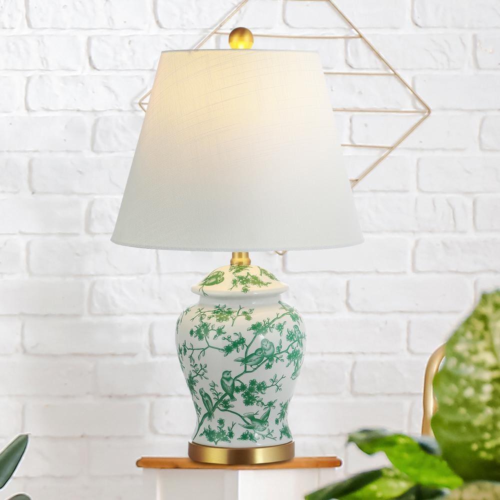 JONATHAN Y JYL3005B Penelope 22" French Country Cottage Ceramic/Iron Chinoiserie Ginger Jar LED Table Lamp, Classic for living room, dinning room, bedroom Bulb Included, White/Green
