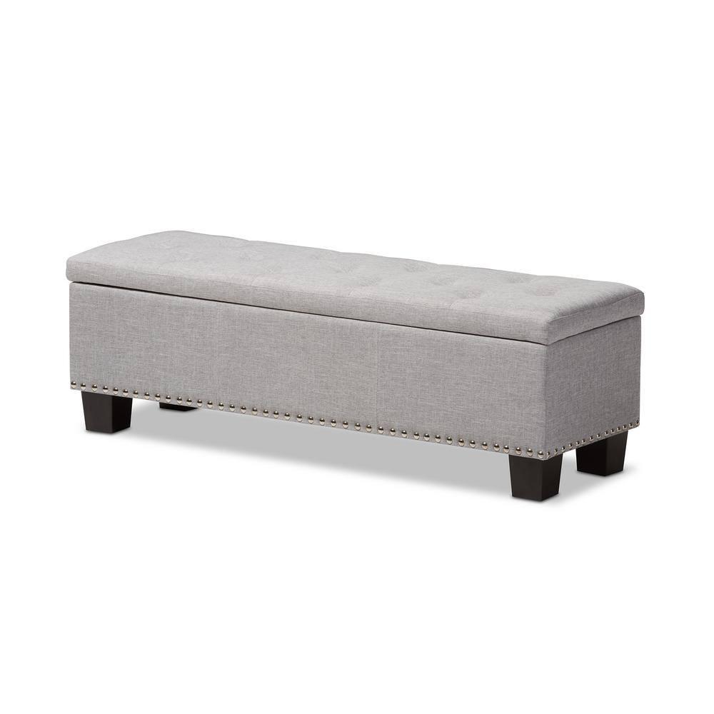 Hannah Modern and Contemporary Fabric Upholstered Button - Tufting Storage Ottoman Bench - Grayish Beige - Baxton Studio