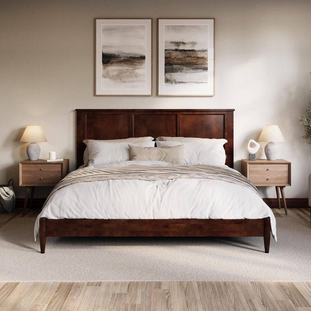 AFI Charlotte King Solid Wood Low Profile Platform Bed, Walnut