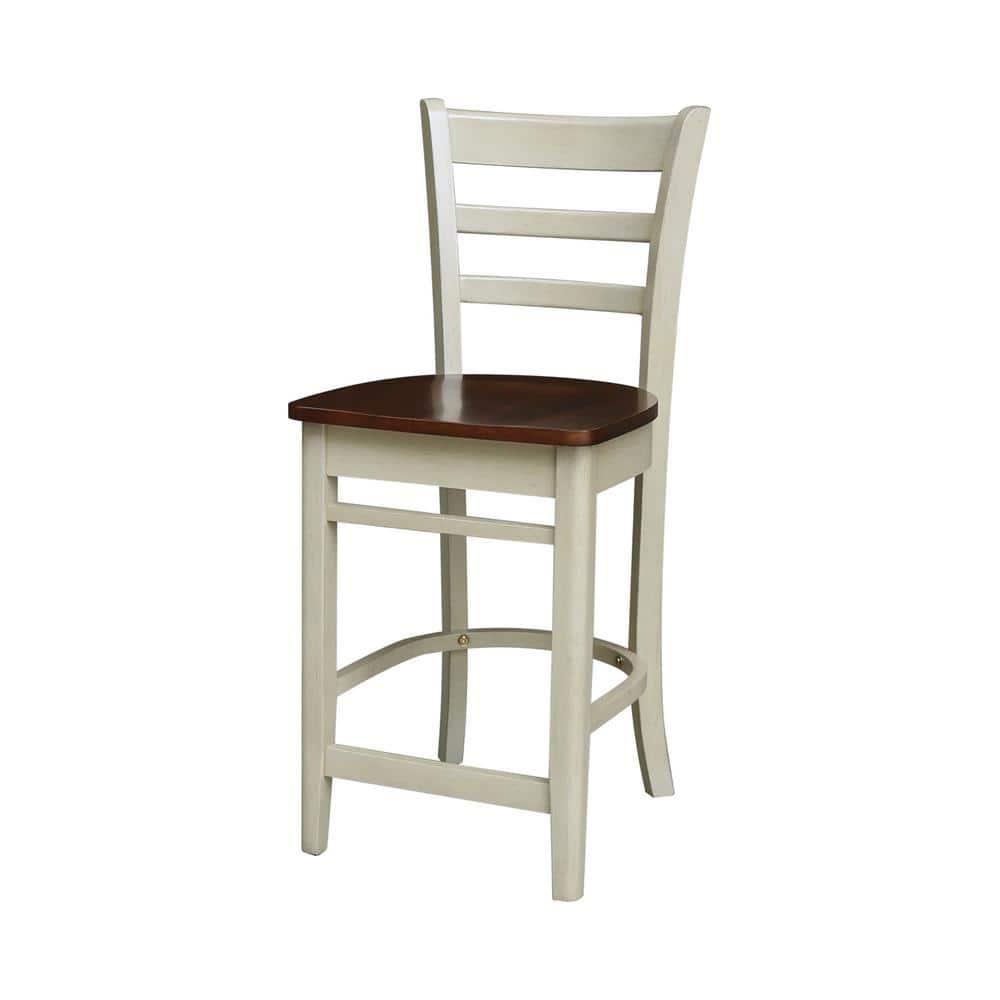 International Concepts 24" Emily Counter Height Barstool Antiqued Almond/Espresso: Hardwood Frame, Ladder-Back Design