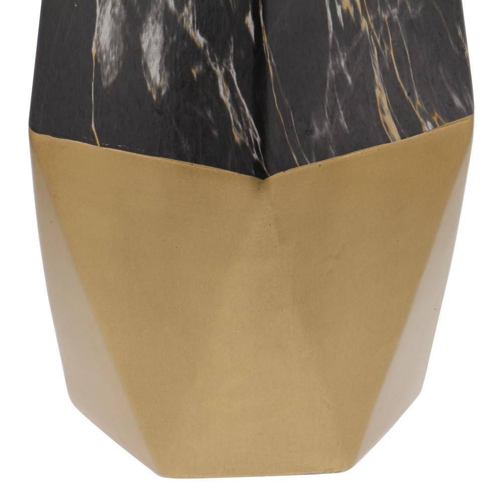Mercer41 Bhavya Ceramic Faux Marble Decorative Dark Gray Vase with Gold Base