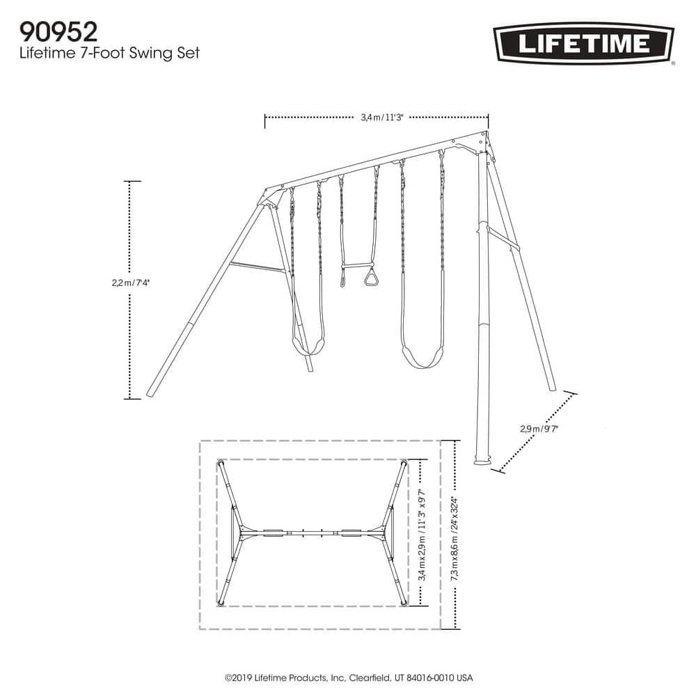 Lifetime Kids 7.3 ft. High Metal Swing Set with Belt Swings (90952)