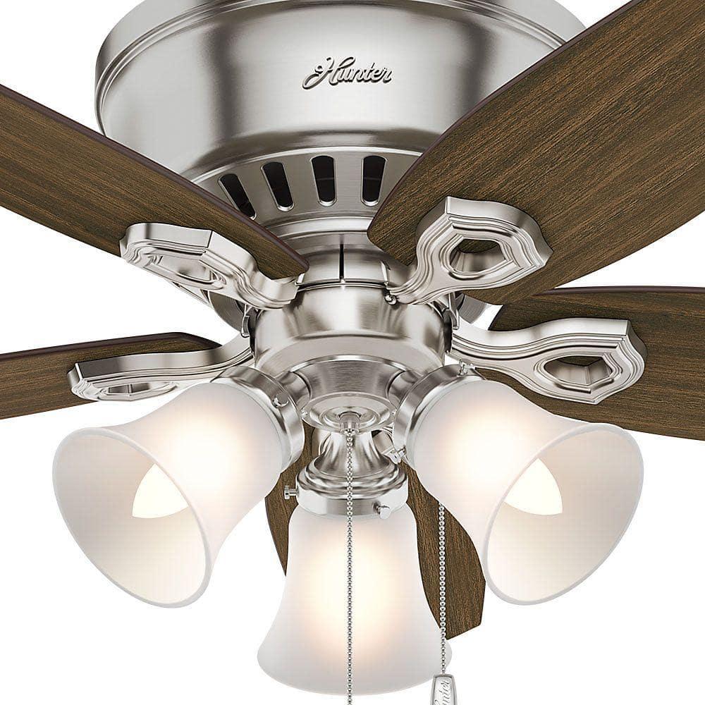 Hunter - Builder Indoor Low Profile Ceiling Fan With Light, 42-inch, Brushed Nickel, Traditional-style, 3-speed WhisperWind Motor, 51092, for living rooms, bedrooms, home offices, kitchens
