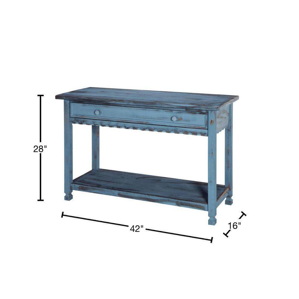 Alaterre Furniture Country Cottage Media/Console Table, Solid Pine Wood Perfect for Living Room, Entryway, Hallway, Blue Antique Finish