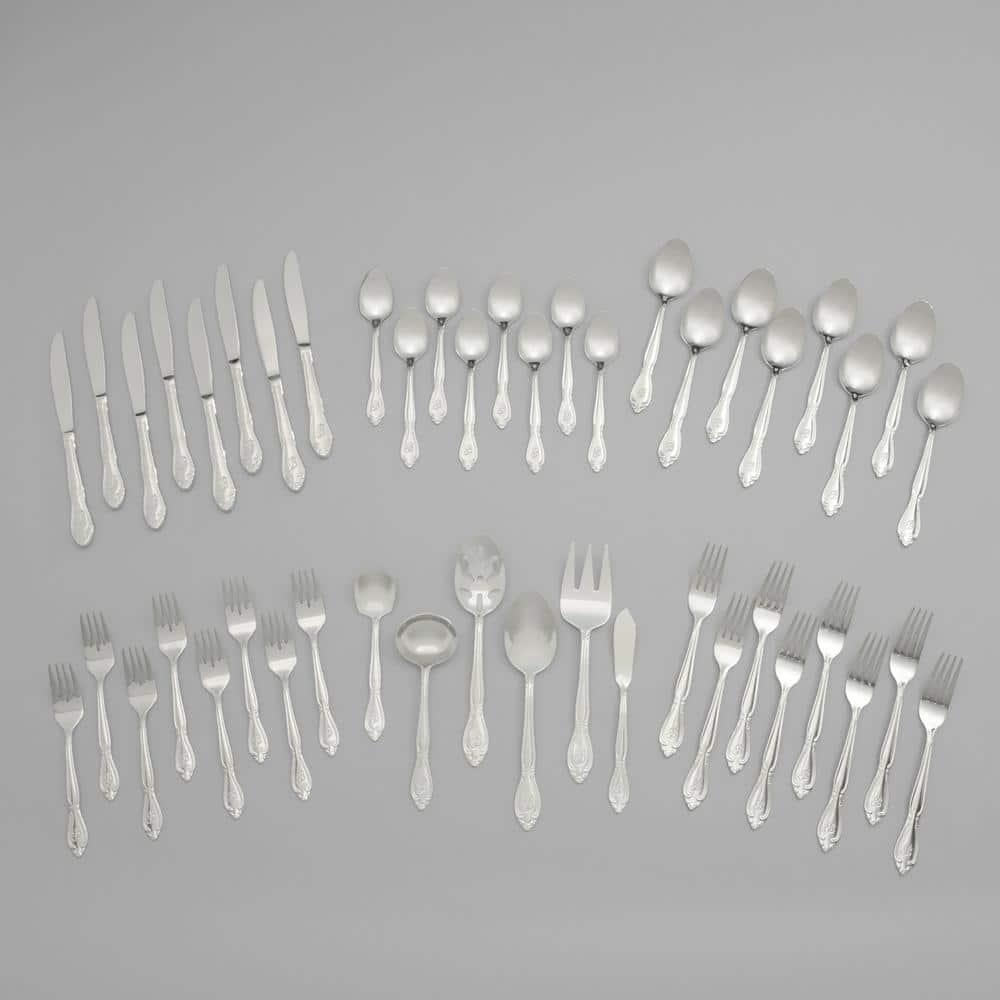 RiverRidge Home RiverRidge Rose Flatware 46-Piece Monogrammed Stainless Steel Silverware Set for 8