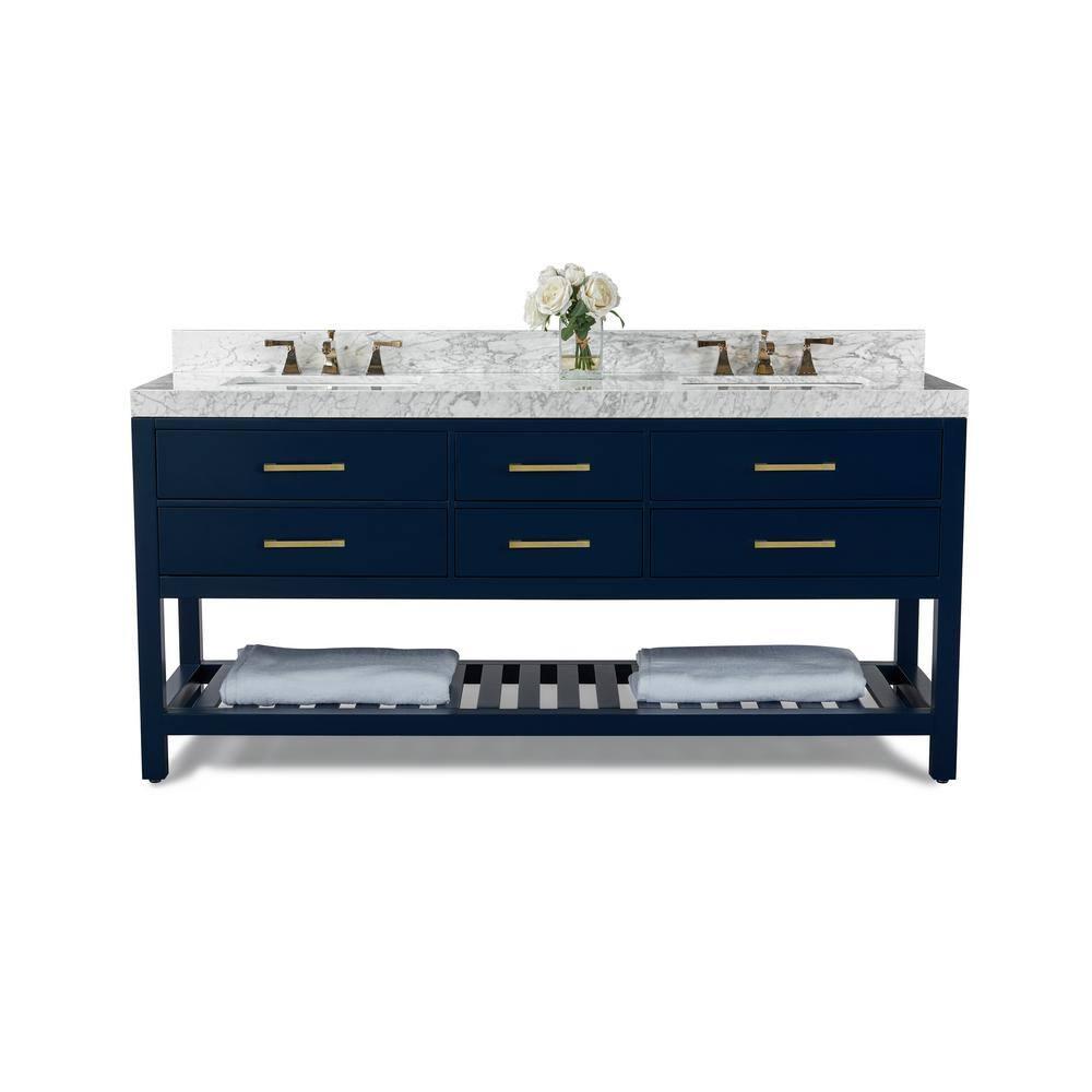 Elizabeth 72'' Heritage Blue Double Vanity with Carrara Marble Top