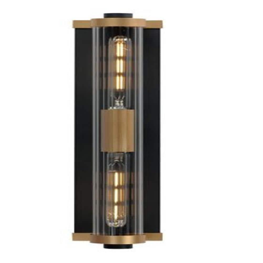 Opulent Black and Antique Brass 20" Outdoor Wall Sconce
