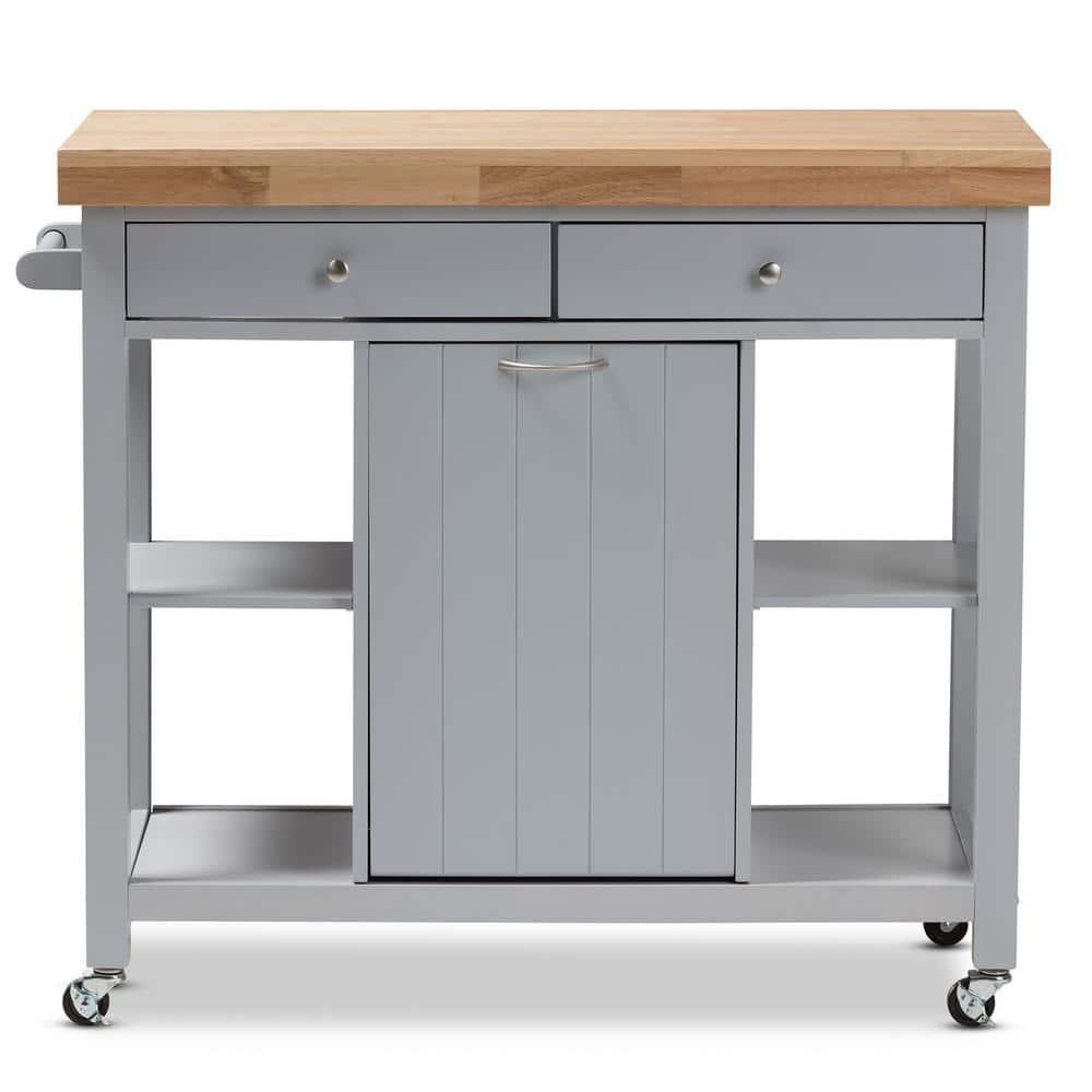 Hayward Kitchen Cart: Storage, Prep Station, Pull-Out Trash - Baxton Studio