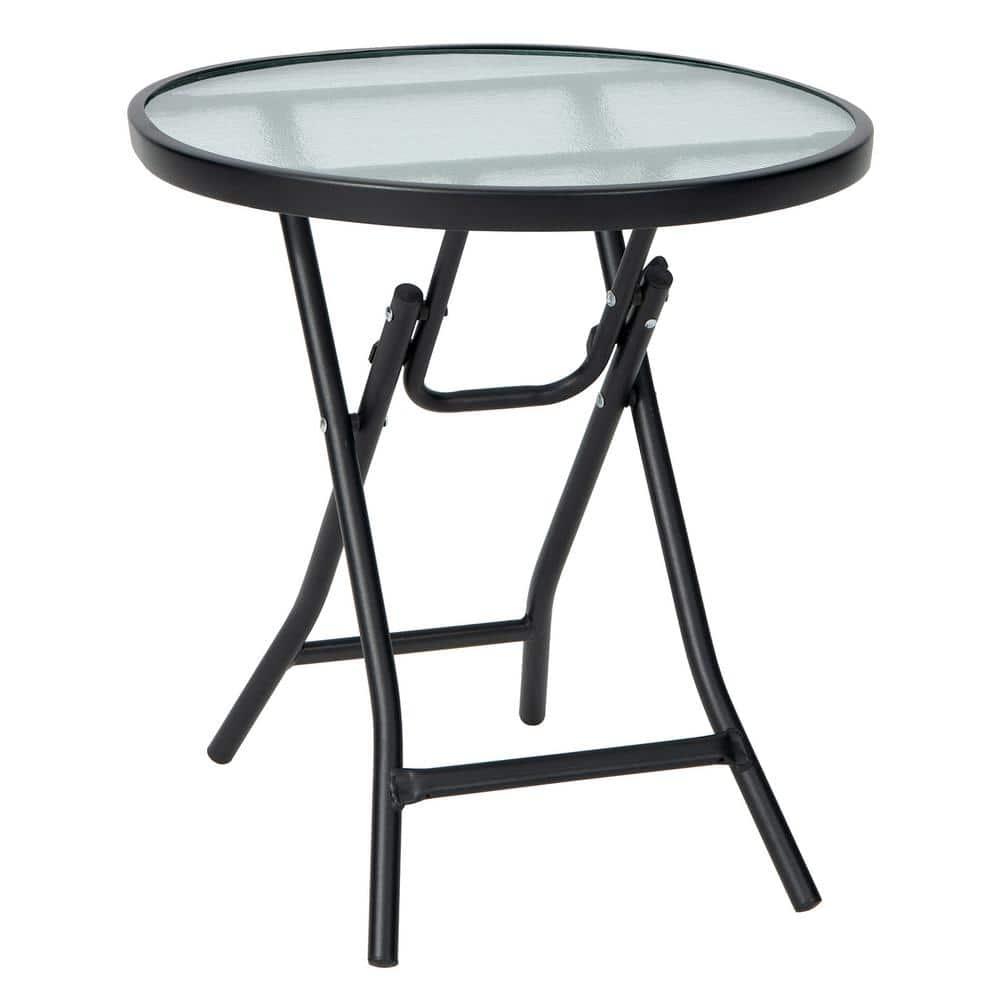 Kepooman Outdoor Side Table, Patio Table, Coffee Table, Patio Side Table with Tempered Glass Tabletop