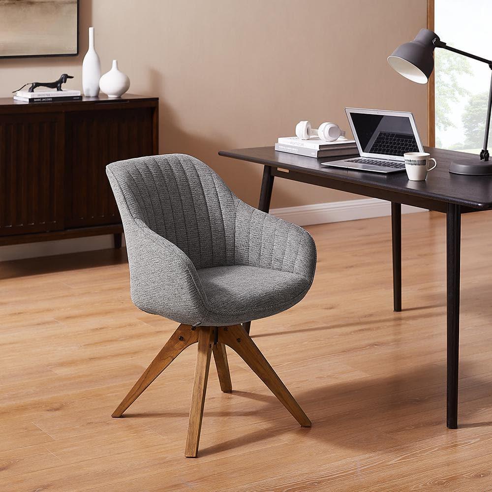 Art Leon Desk Chair - Mid Century Modern Office Chair No Wheels, Swivel Accent Chair with Oak Wood Legs, Fabric Upholstered Arm Chair, Blue