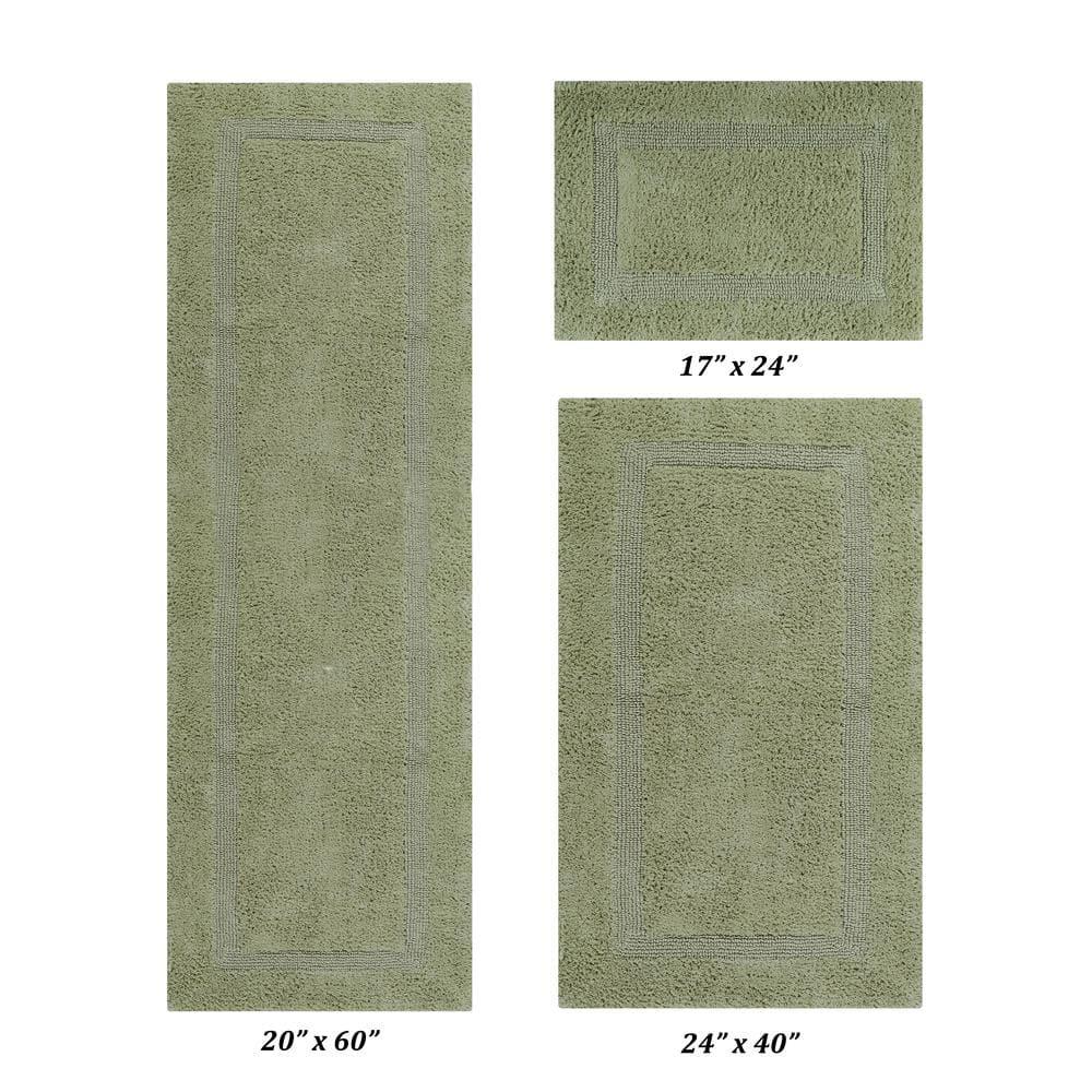 Better Trends Lux 100% Cotton Tufted Solid Reversible Bath Rug Set 3 PC (17" x 24" | 24" x 40" | 20" x 60") - Sage