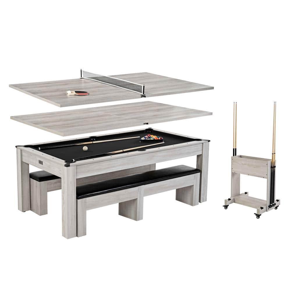 Barrington Billiards Monteray 7’ Pool Table, 3-in-1 with Dining Top & Rolling Storage Caddy