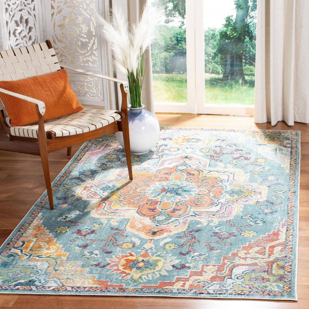 Crystal CRS501 Loomed Indoor Area Rug - Teal/Orange - 7'x7' - Safavieh