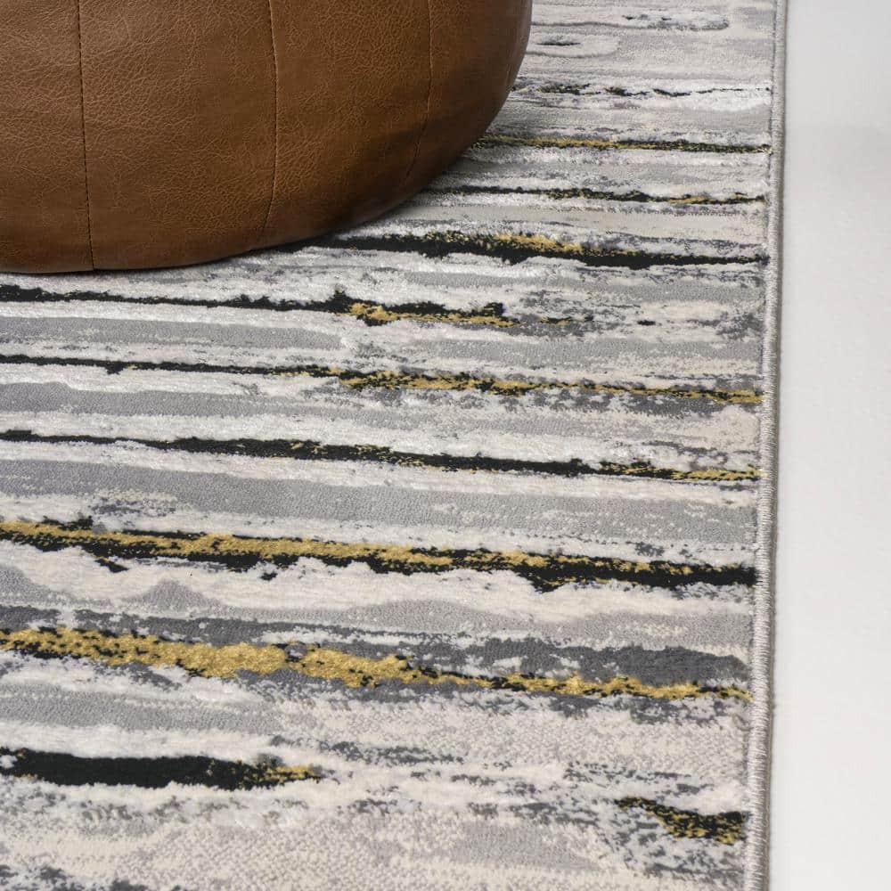 5'x8' Batten Modern Stripe Area Rug, Gray/Black - JONATHAN Y