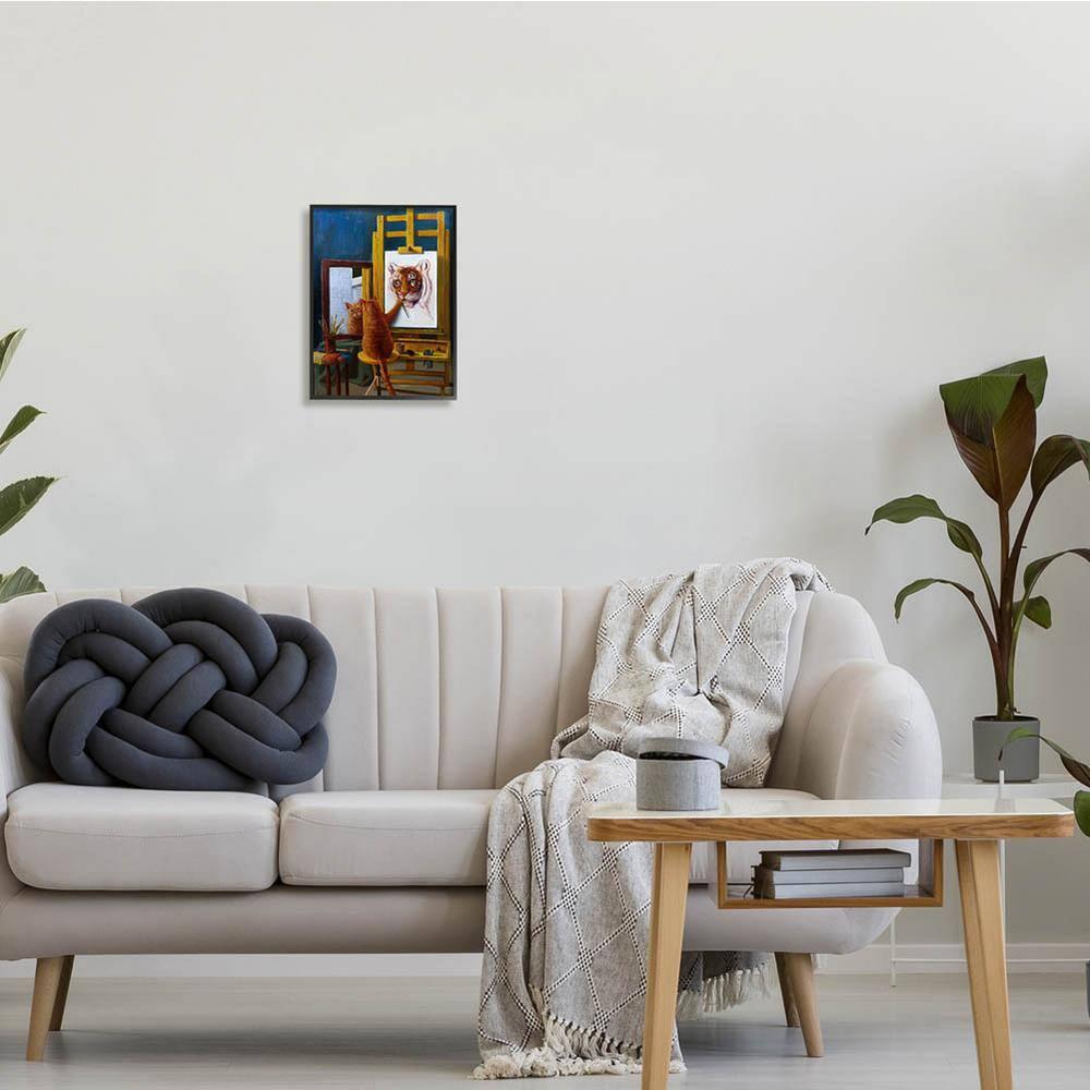 The Stupell Home Decor Collection Cat Confidence Self Portrait as a Tiger Funny Painting Framed Giclee Texturized Art, 11 x 1.5 x 14