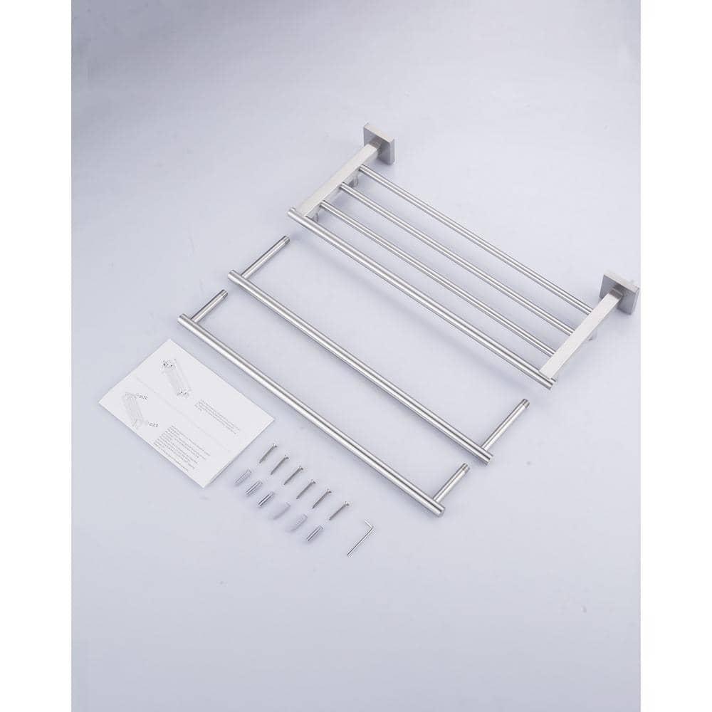 2-Tier 20" Wall Mounted Stainless Steel Bathroom Towel Rack With 2 Towel Bars Round Rods