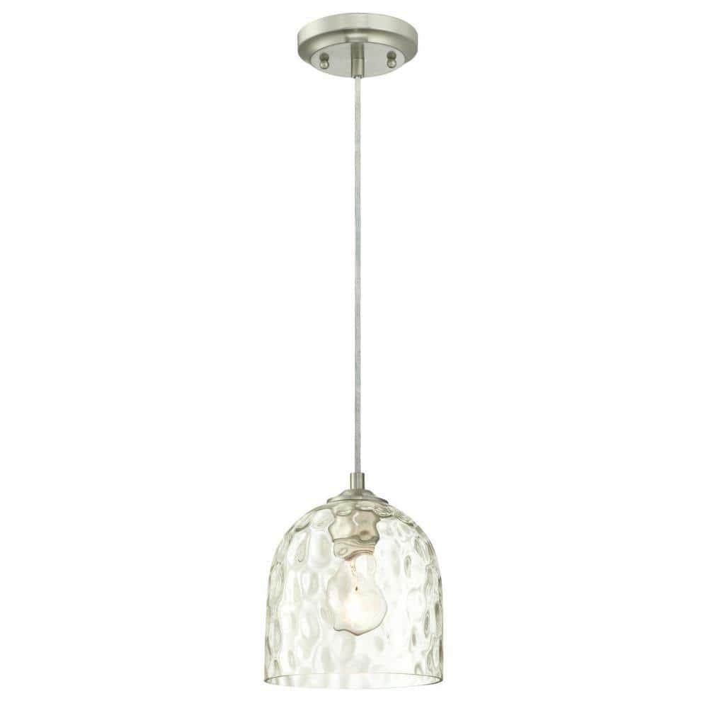 Westinghouse Basset Mini Pendant Brushed Nickel Finish Clear Hammered Glass