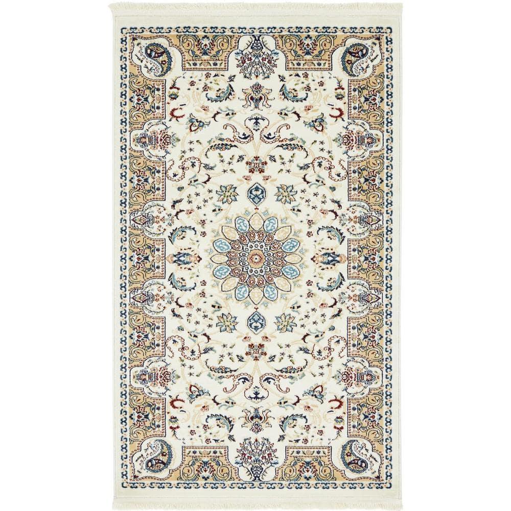 Rugs.com Rabia Collection Rug – 3' x 5' Ivory Low Rug Perfect For Entryways, Kitchens, Breakfast Nooks, Accent Pieces