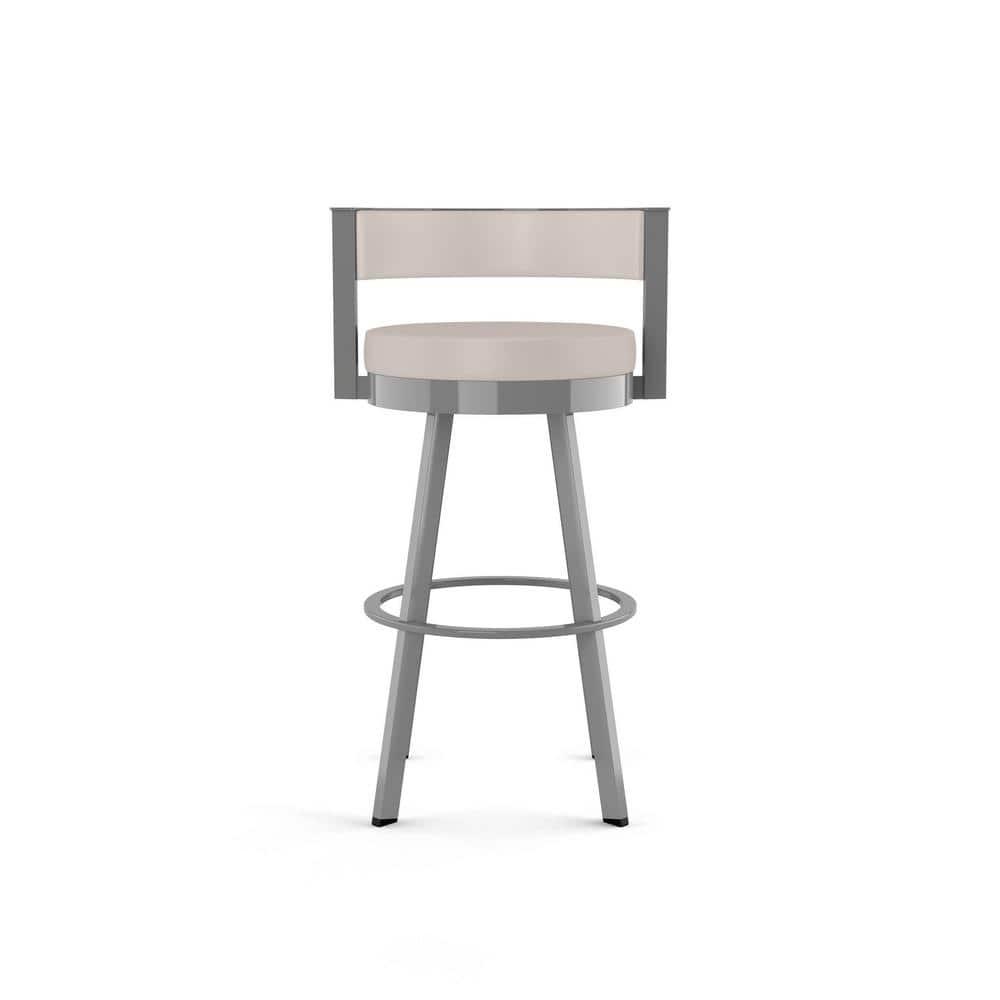 Amisco Browser 30 In. Swivel Bar Stool - Cream Faux Leather / Metallic Grey Metal